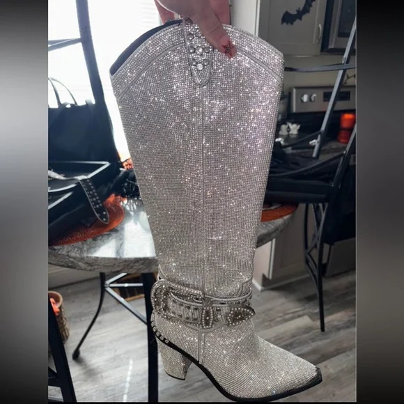 Dolls Kill Silver Rhinestone Boots - Picture 4 of 6